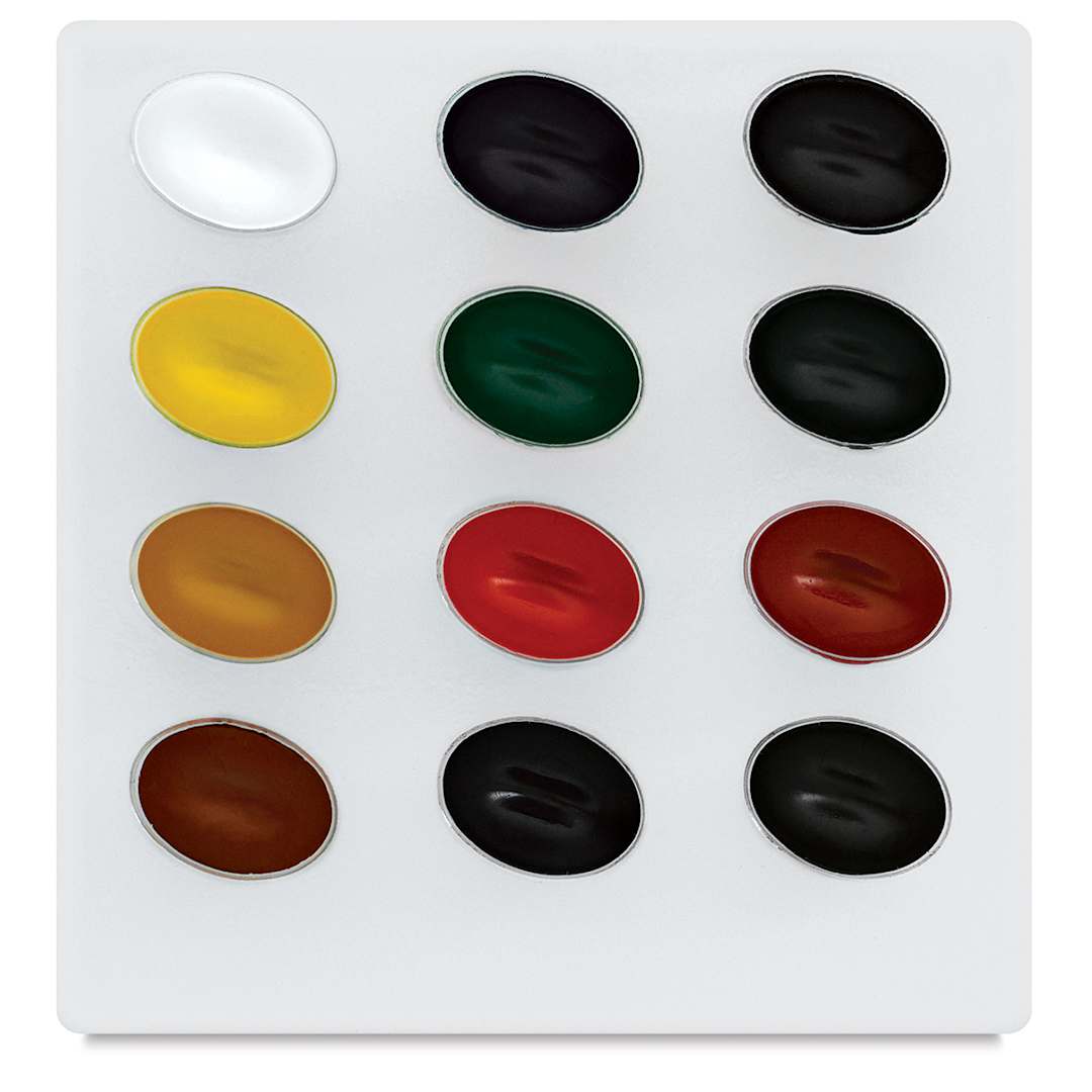 Open in modal - Kuretake Zig Watercolor Set - Top view of tray of 12 Translucent colors