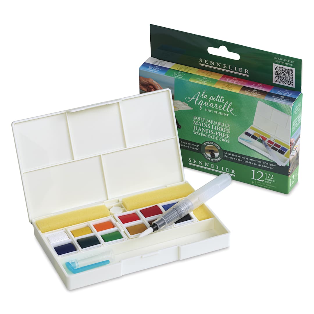 Open in modal - Sennelier La Petite Aquarelle Watercolor Half Pan Hands-Free Set - Set of 12, Assorted Colors