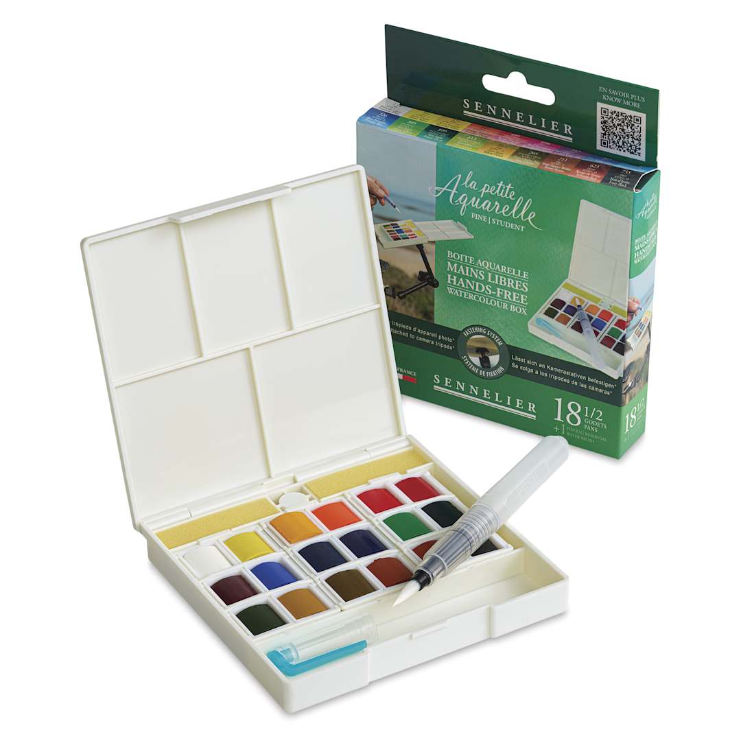 Open in modal - Sennelier La Petite Aquarelle Watercolor Half Pan Hands-Free Set - Set of 18, Assorted Colors