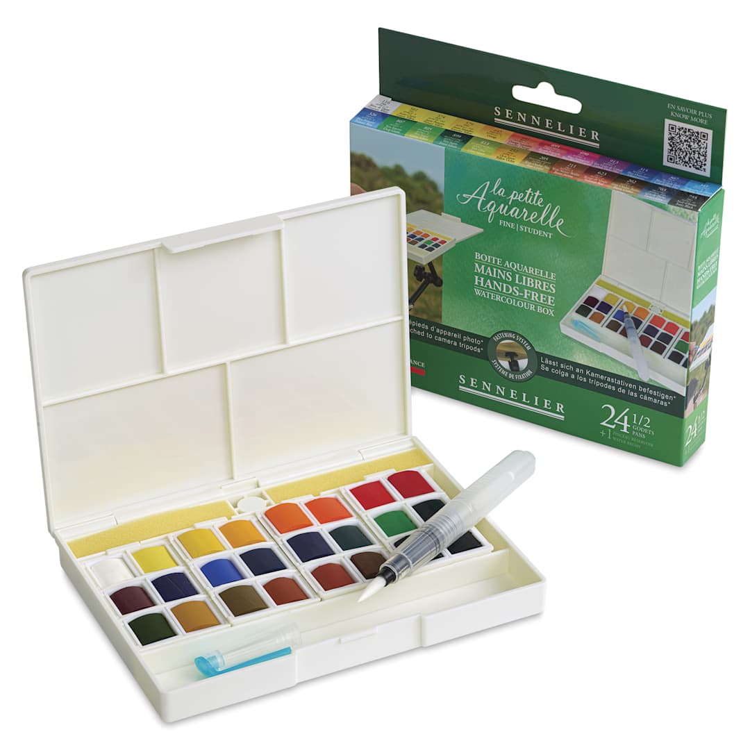 Open in modal - Sennelier La Petite Aquarelle Watercolor Half Pan Hands-Free Set - Set of 24, Assorted Colors