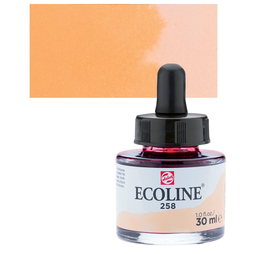 Open in modal - Ecoline Liquid Watercolor with Dropper - Apricot, 30 ml jar and swatch