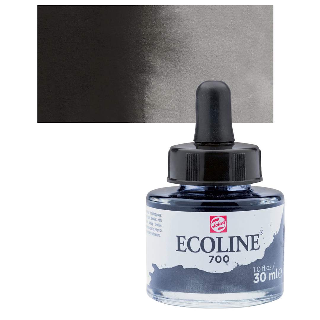 Open in modal - Ecoline Liquid Watercolor with Dropper - Black, 30 ml jar and swatch