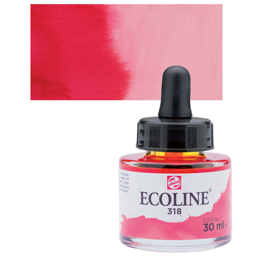 Open in modal - Ecoline Liquid Watercolor with Dropper - Carmine, 30 ml jar and swatch