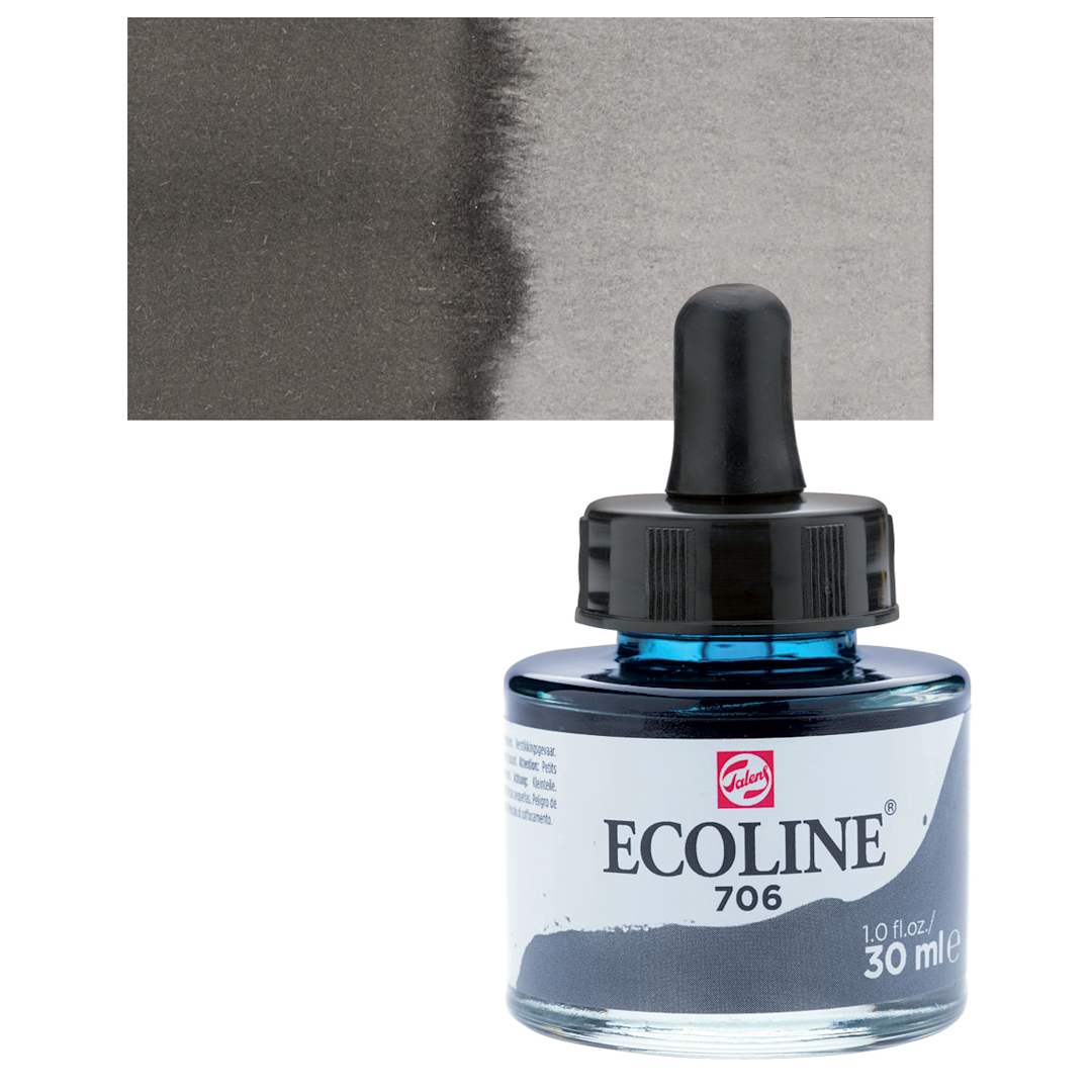 Open in modal - Ecoline Liquid Watercolor with Dropper - Deep Gray, 30 ml jar and swatch