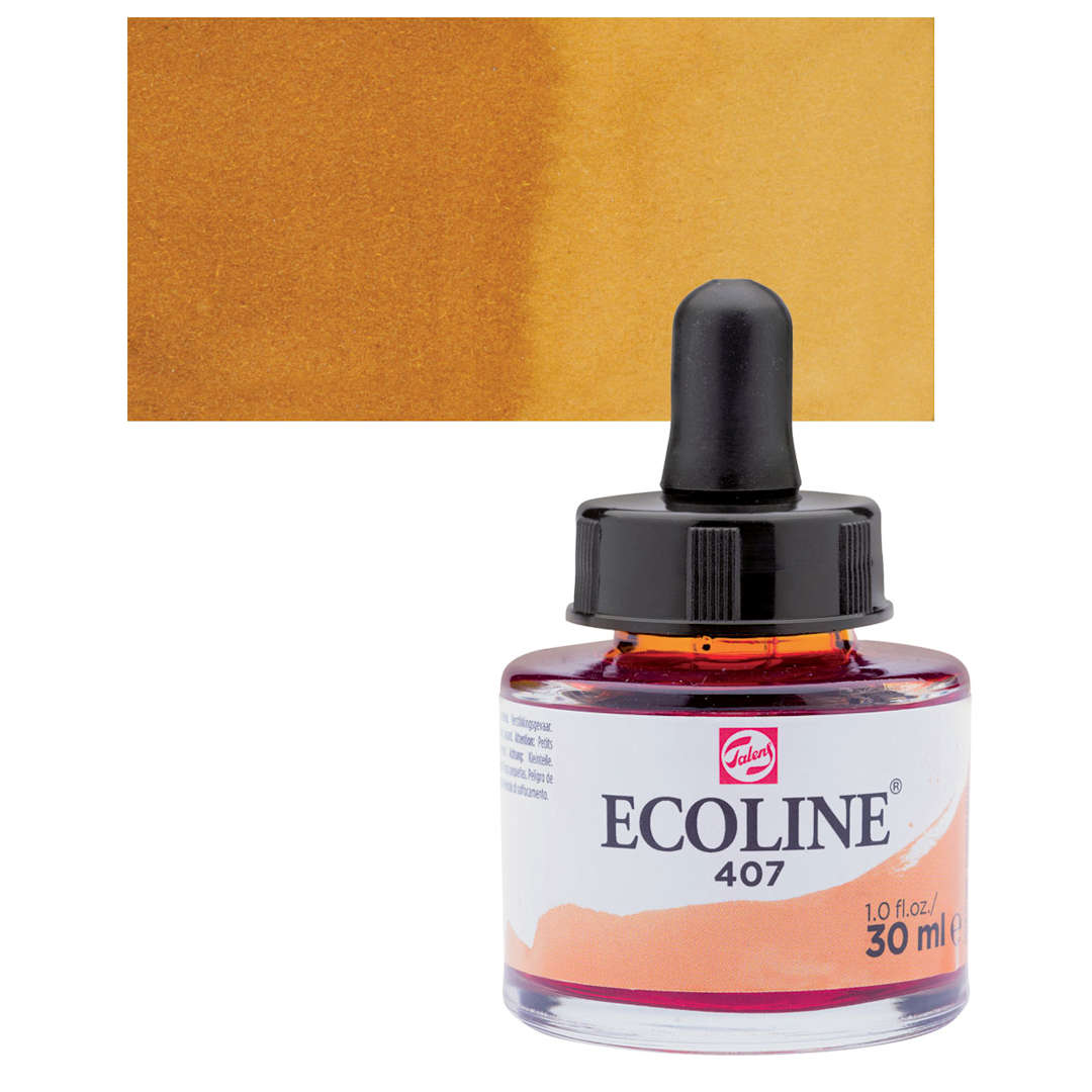 Open in modal - Ecoline Liquid Watercolor with Dropper - Deep Ochre, 30 ml jar and swatch
