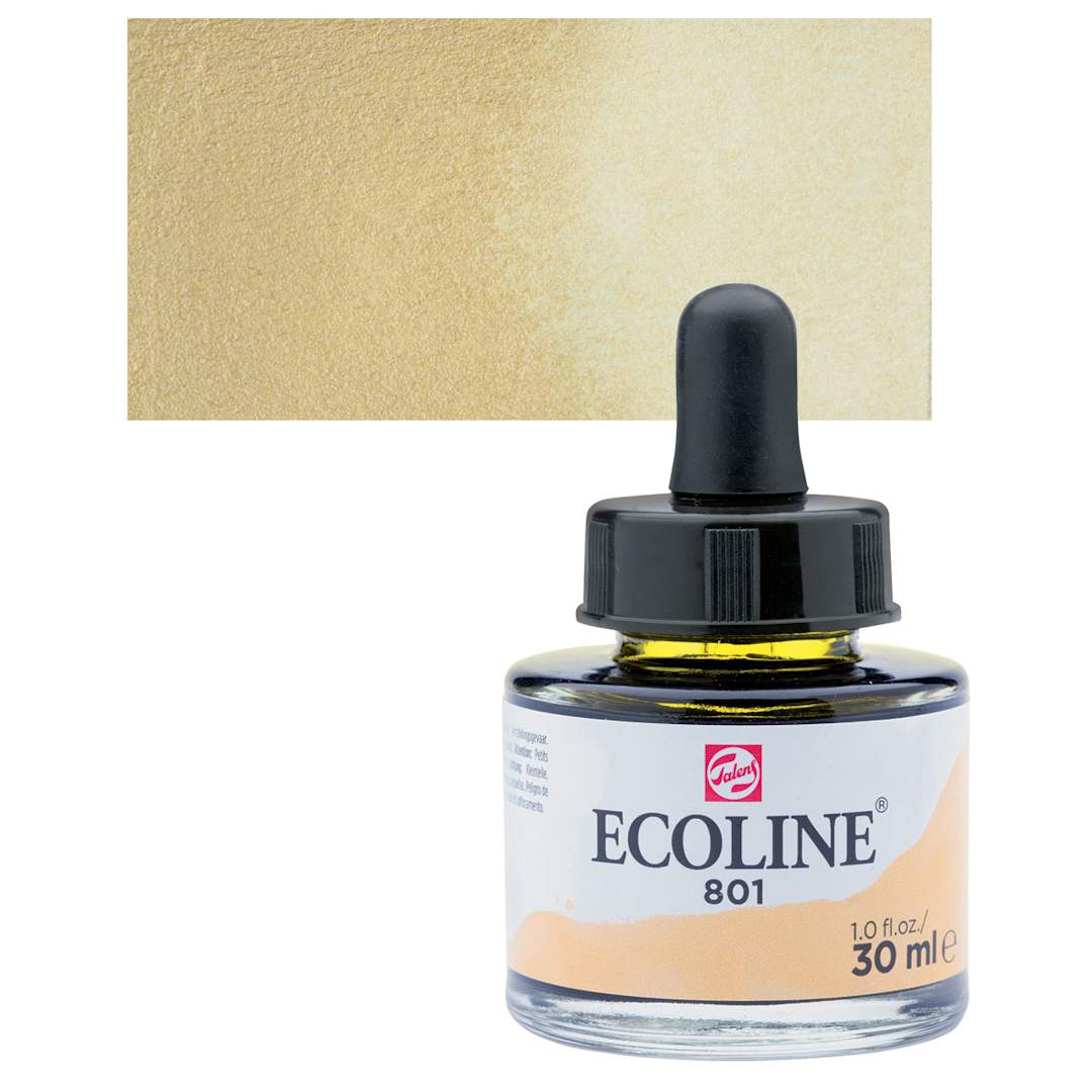 Open in modal - Ecoline Liquid Watercolor with Dropper - Gold, 30 ml jar and swatch