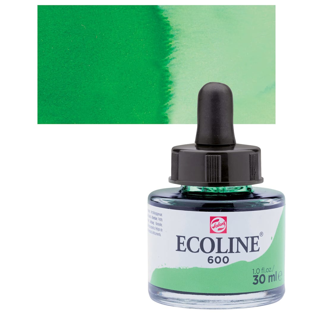 Open in modal - Ecoline Liquid Watercolor with Dropper - Green, 30 ml jar and swatch