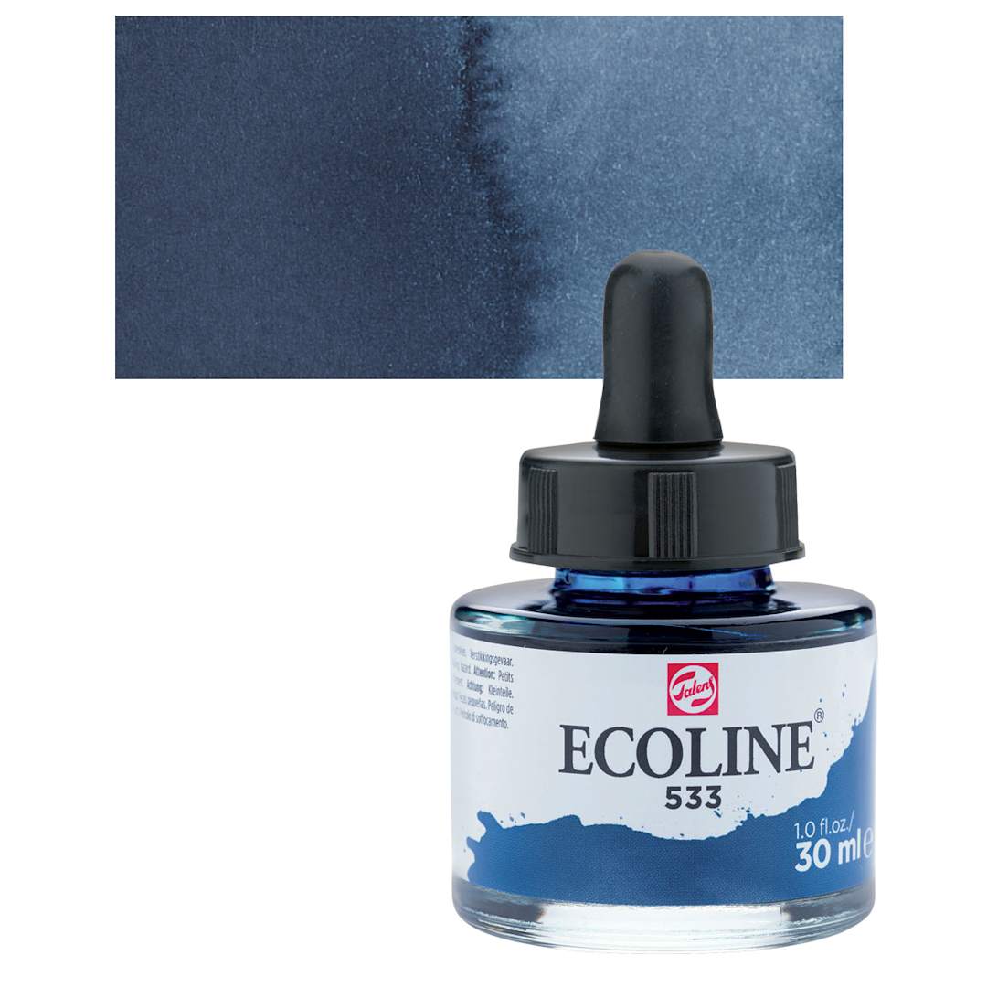 Open in modal - Ecoline Liquid Watercolor with Dropper - Indigo, 30 ml jar and swatch