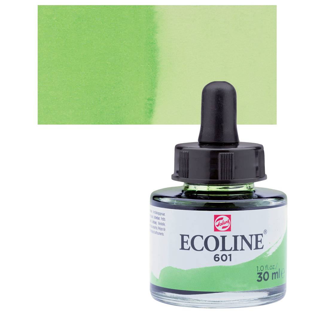 Open in modal - Ecoline Liquid Watercolor with Dropper - Light Green, 30 ml jar and swatch