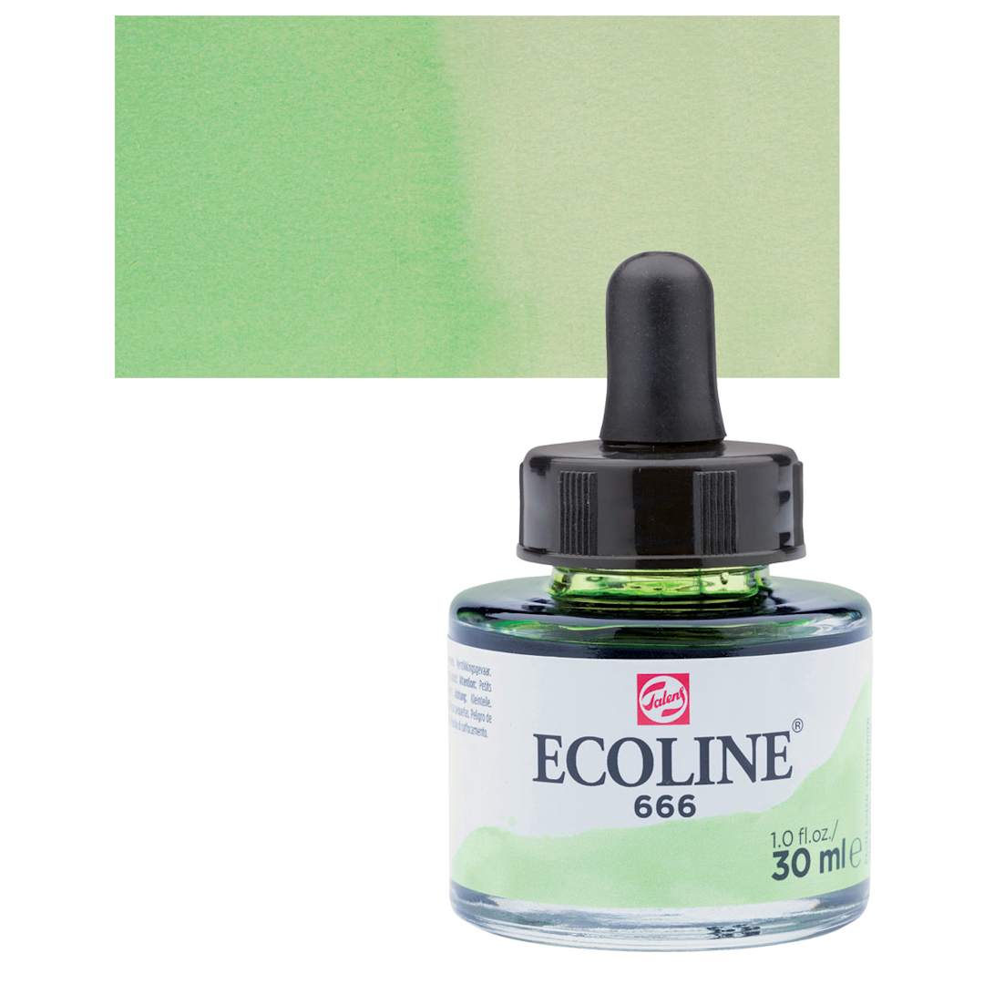 Open in modal - Ecoline Liquid Watercolor with Dropper - Pastel Green, 30 ml jar and swatch