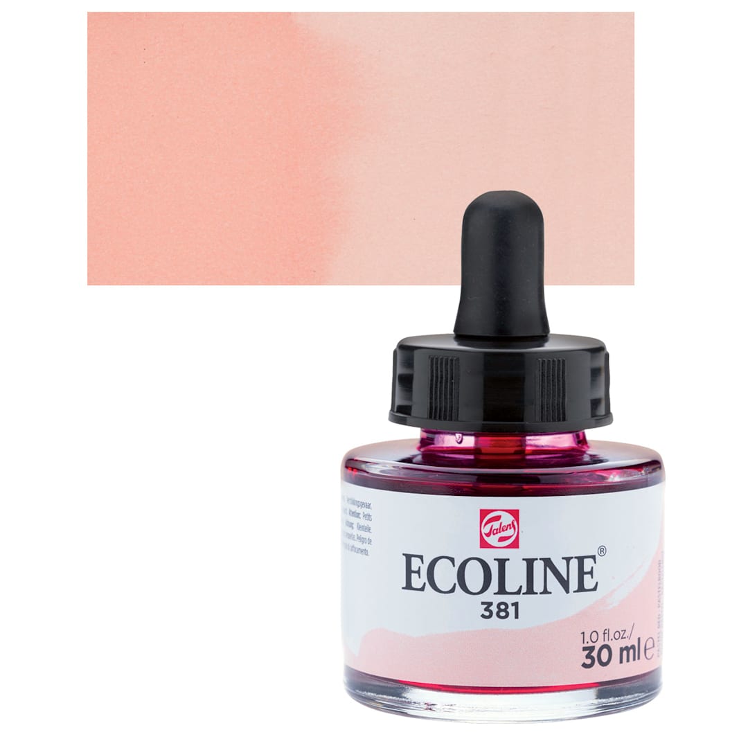 Open in modal - Ecoline Liquid Watercolor with Dropper - Pastel Red, 30 ml jar and swatch