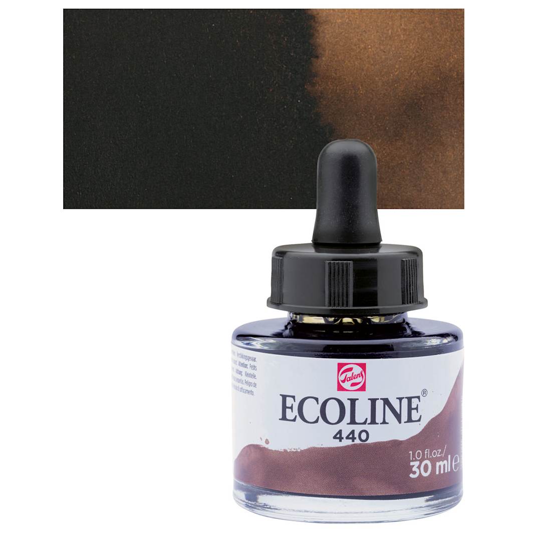 Open in modal - Ecoline Liquid Watercolor with Dropper - Sepia Deep, 30 ml jar and swatch