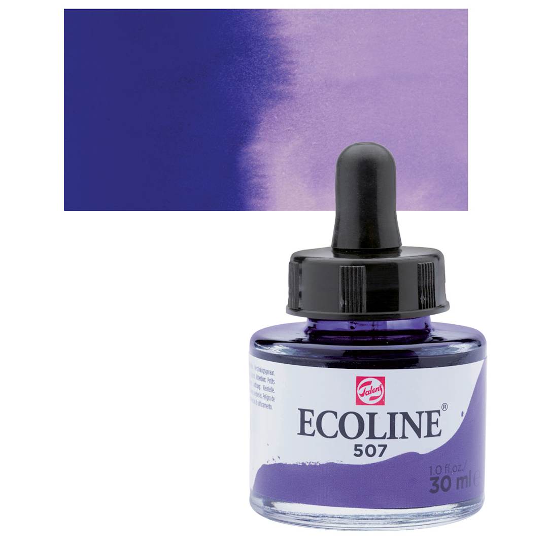 Open in modal - Ecoline Liquid Watercolor with Dropper - Ultramarine Violet, 30 ml jar and swatch