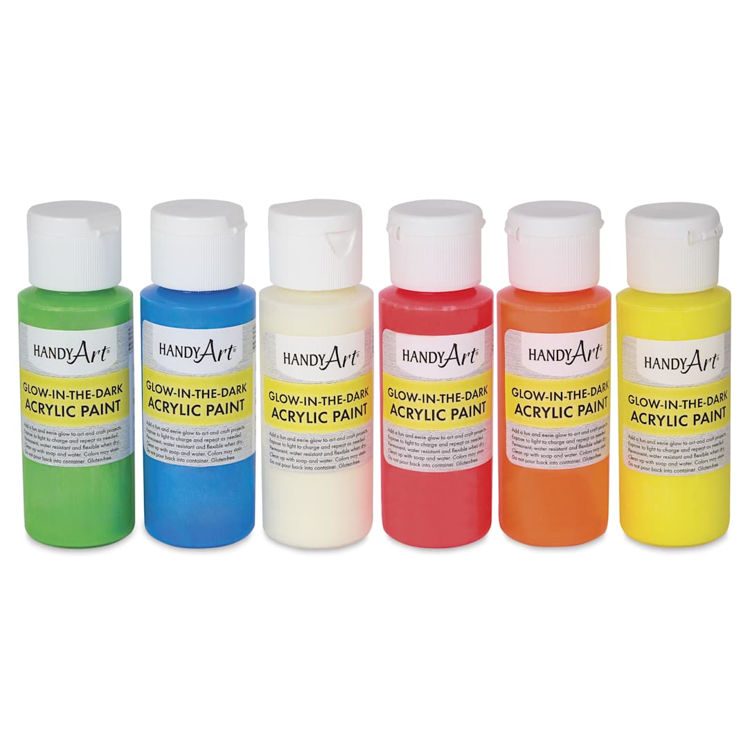Open in modal - Handy Art Glow-in-the-Dark Paint - Set of 6, 2 oz Bottles - out of packaging