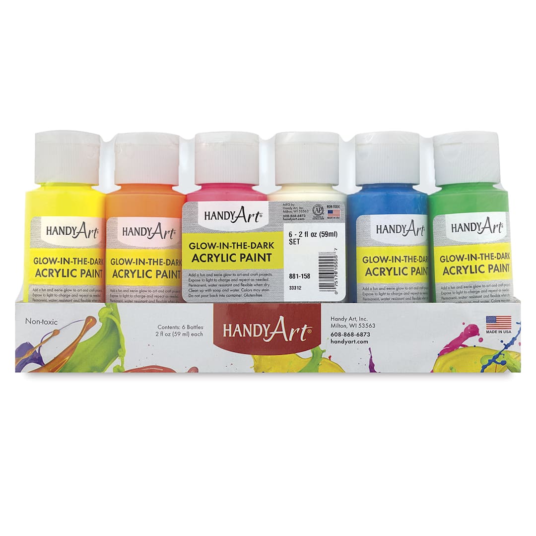 Open in modal - Handy Art Glow-in-the-Dark Acrylic Paint - Set of 6, front of package shown