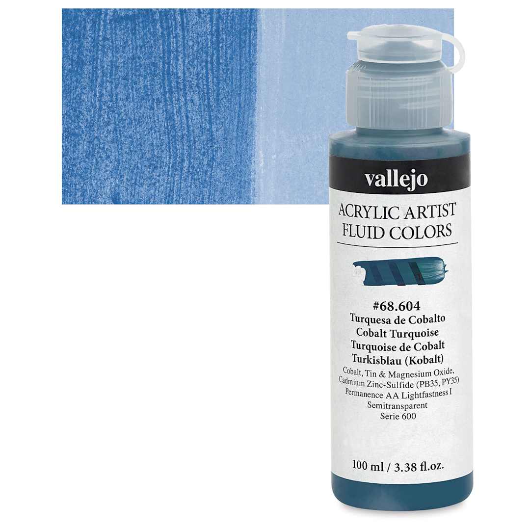 Open in modal - Vallejo Fluid Acrylic - Cobalt Turquoise, 100 ml and swatch
