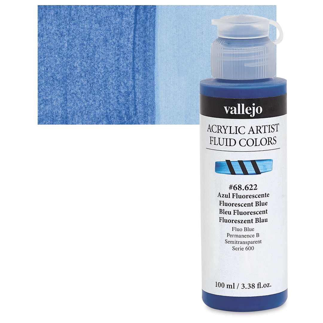 Open in modal - Vallejo Fluid Acrylic - Fluorescent Blue, 100 ml and swatch