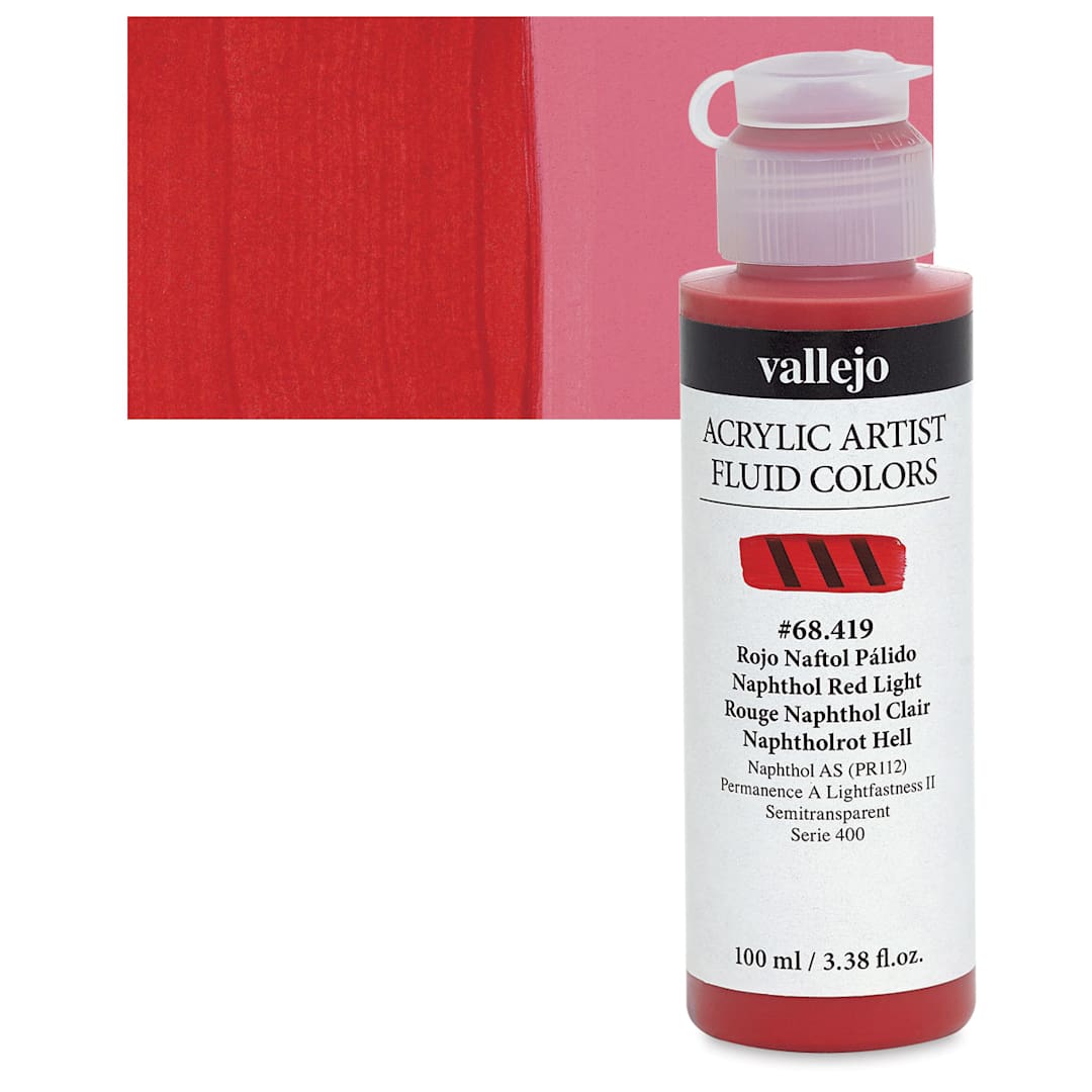 Open in modal - Vallejo Fluid Acrylic - Naphthol Red Light, 100 ml and swatch
