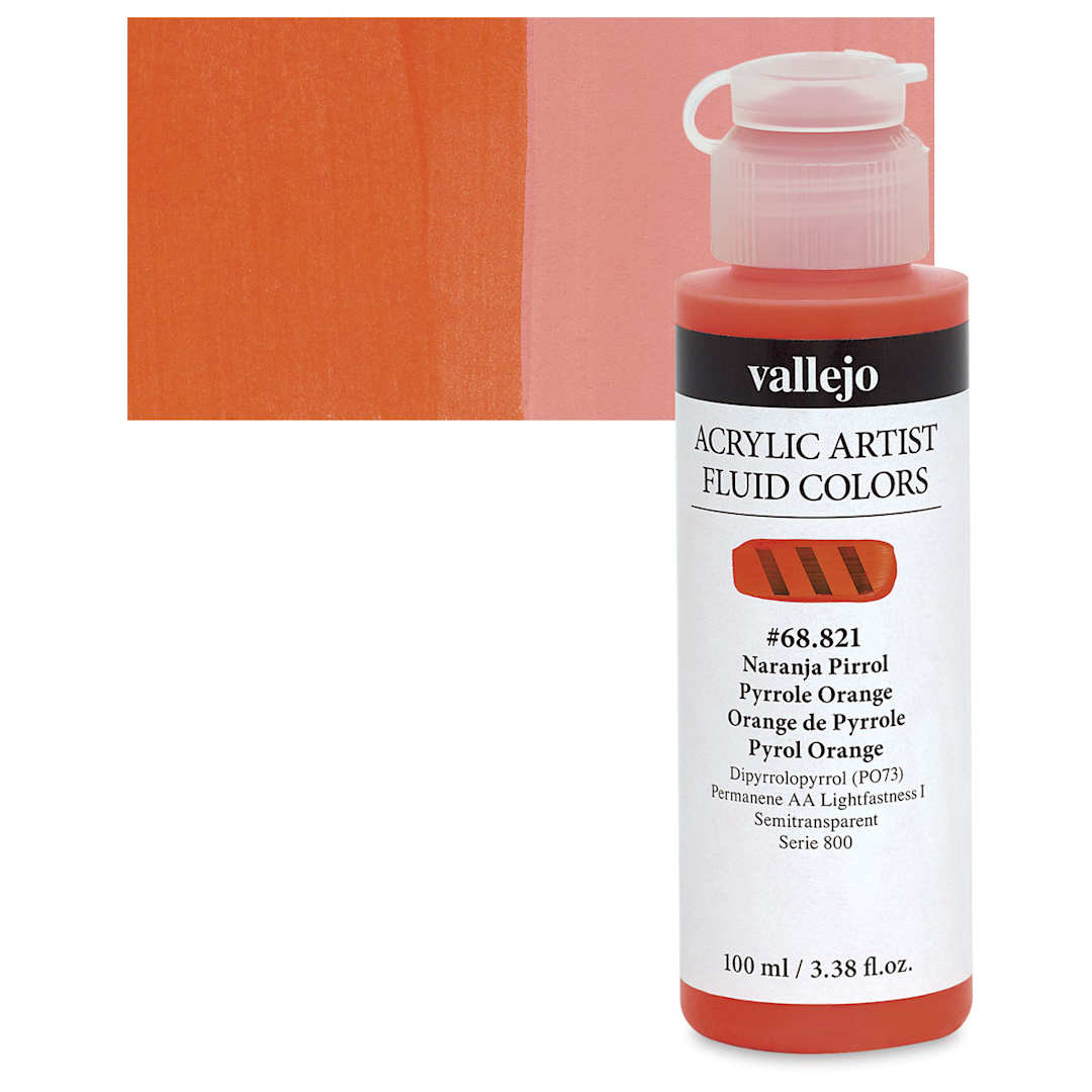 Open in modal - Vallejo Fluid Acrylic - Pyrrole Orange, 100 ml and swatch