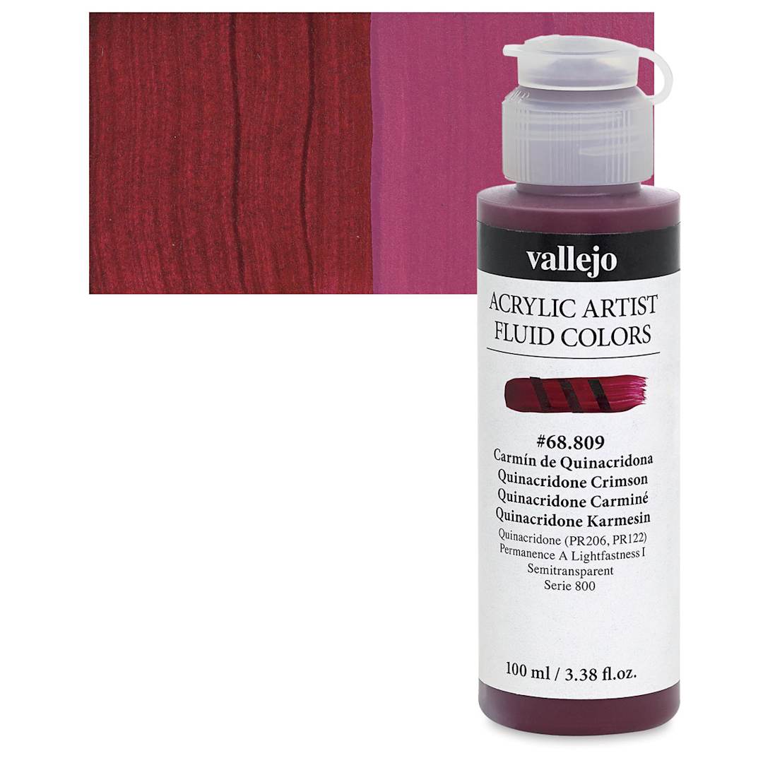 Open in modal - Vallejo Fluid Acrylic - Quinacridone Crimson, 100 ml and swatch