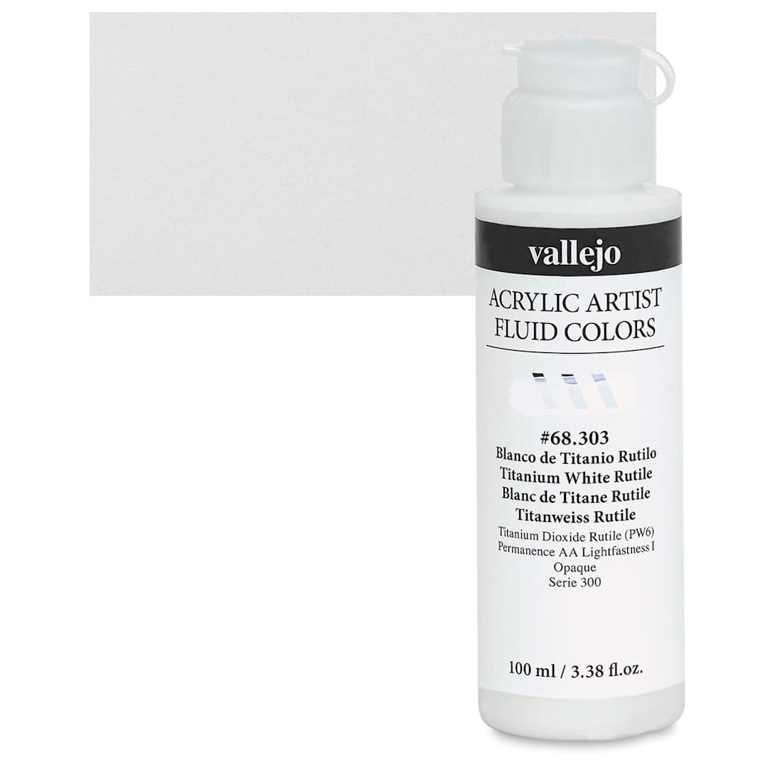 Open in modal - Vallejo Fluid Acrylic - Titanium White Rutile, 100 ml and swatch