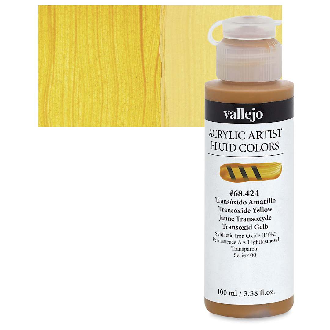 Open in modal - Vallejo Fluid Acrylic - Transoxide Yellow, 100 ml and swatch
