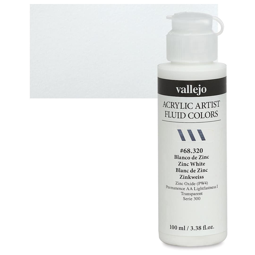 Open in modal - Vallejo Fluid Acrylic - Zinc White, 100 ml and swatch