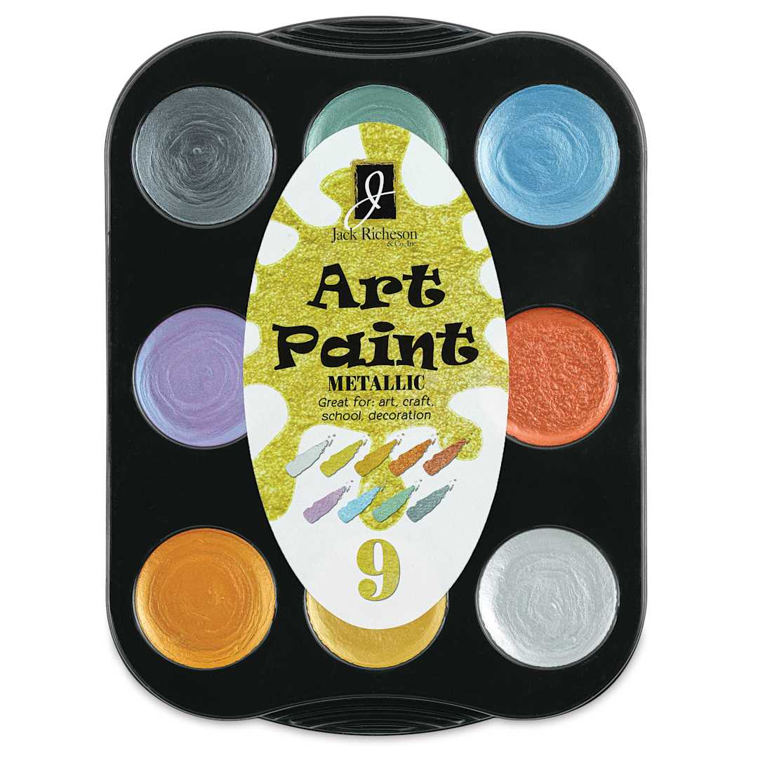 Open in modal - Richeson Collegiate Semi-Moist Metallic Watercolor - Set of 9 (Front of package)