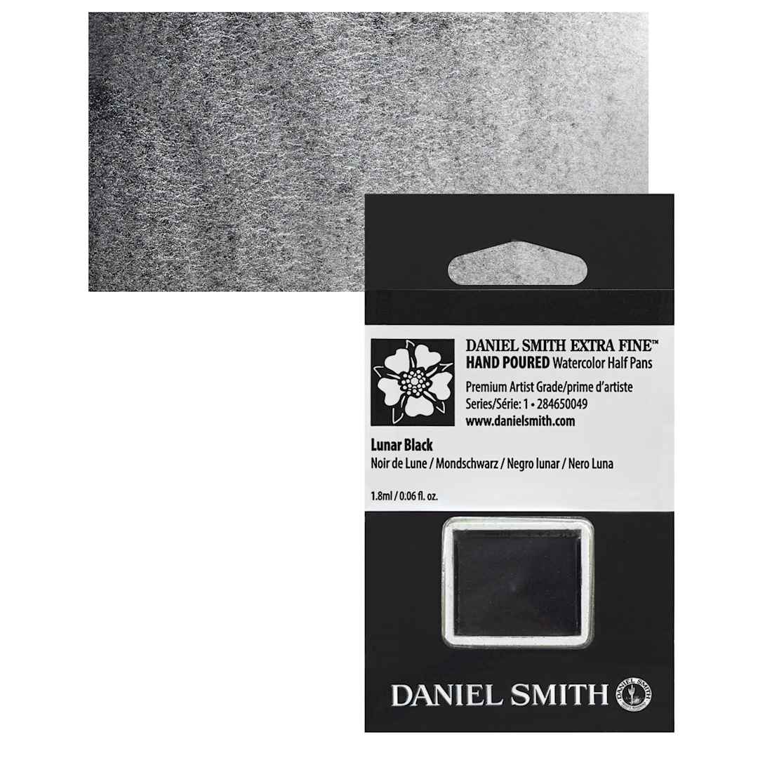Open in modal - Daniel Smith Extra Fine Watercolor Half Pan - Lunar Black and swatch