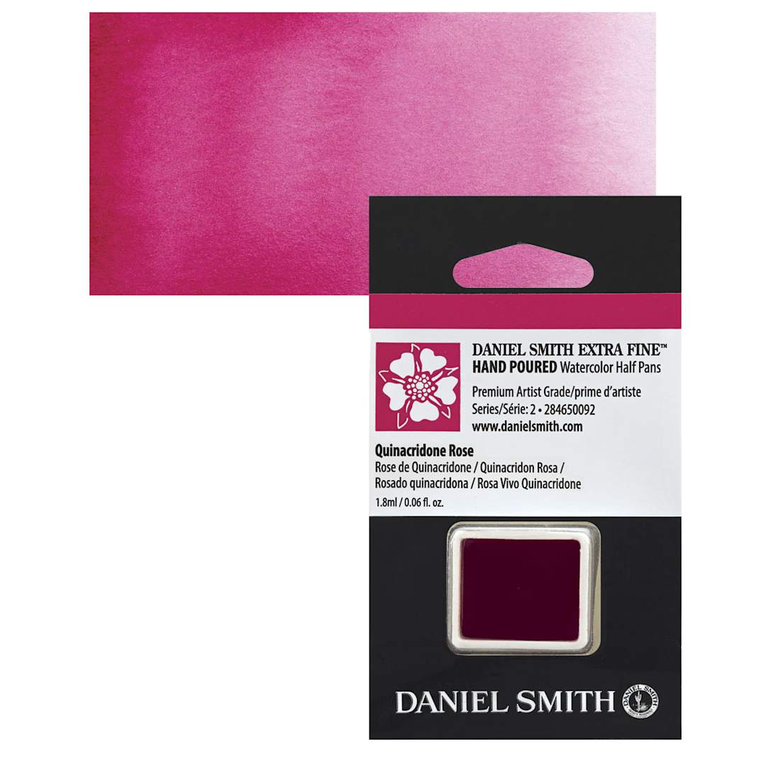 Open in modal - Daniel Smith Extra Fine Watercolor Half Pan - Quinacridone Rose and swatch