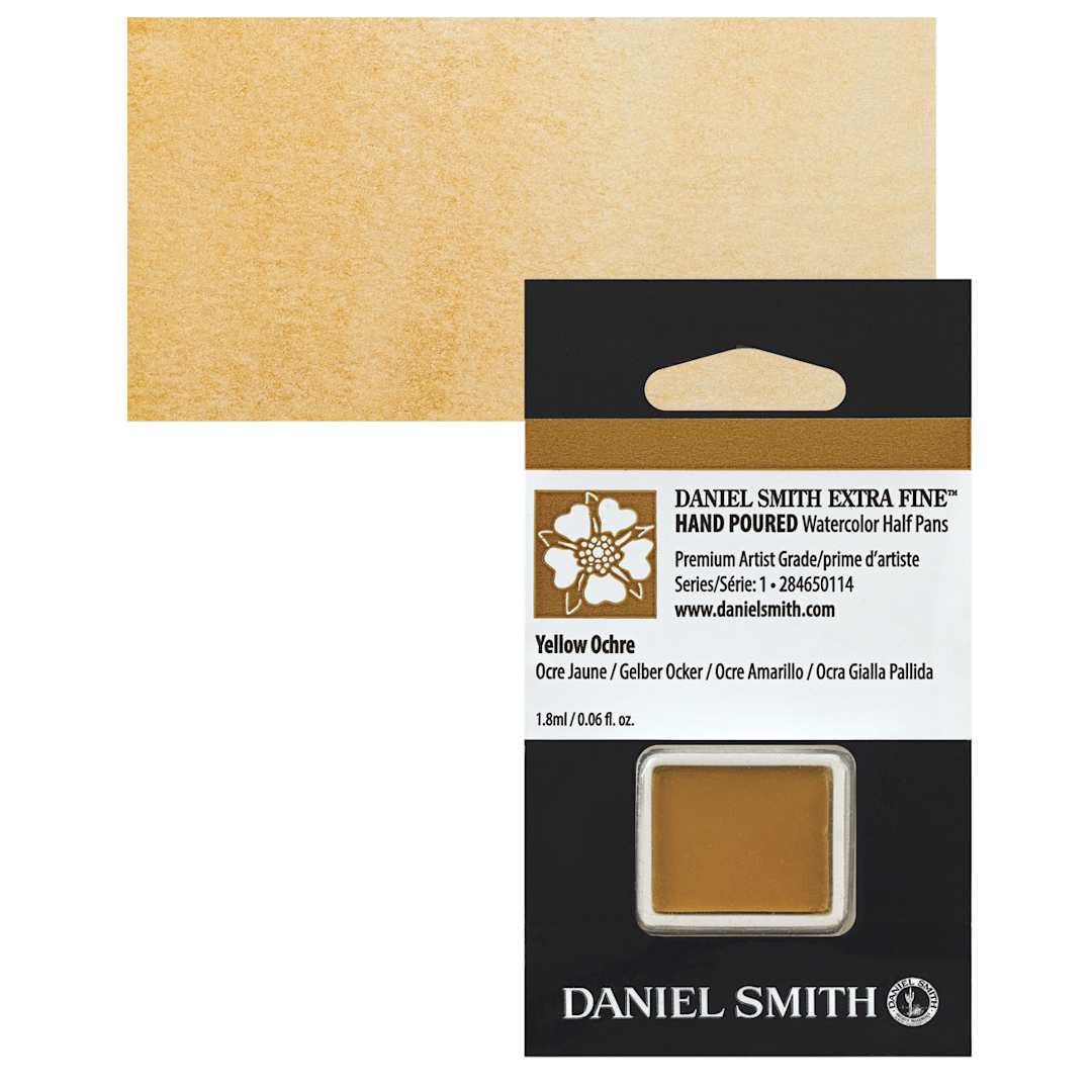 Open in modal - Daniel Smith Extra Fine Watercolor Half Pan - Yellow Ochre and swatch