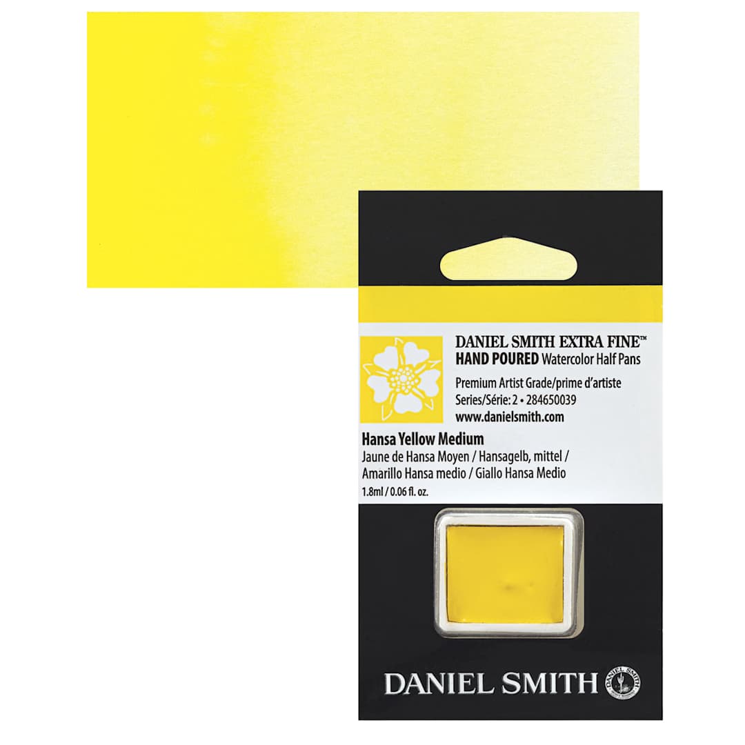 Open in modal - Daniel Smith Extra Fine Watercolor Half Pan - Hansa Yellow Medium and swatch