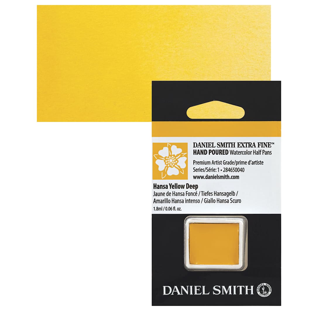 Open in modal - Daniel Smith Extra Fine Watercolor Half Pan - Hansa Yellow Deep and swatch
