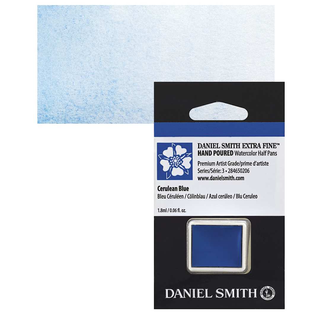 Open in modal - Daniel Smith Extra Fine Watercolor Half Pan - Cerulean Blue and swatch