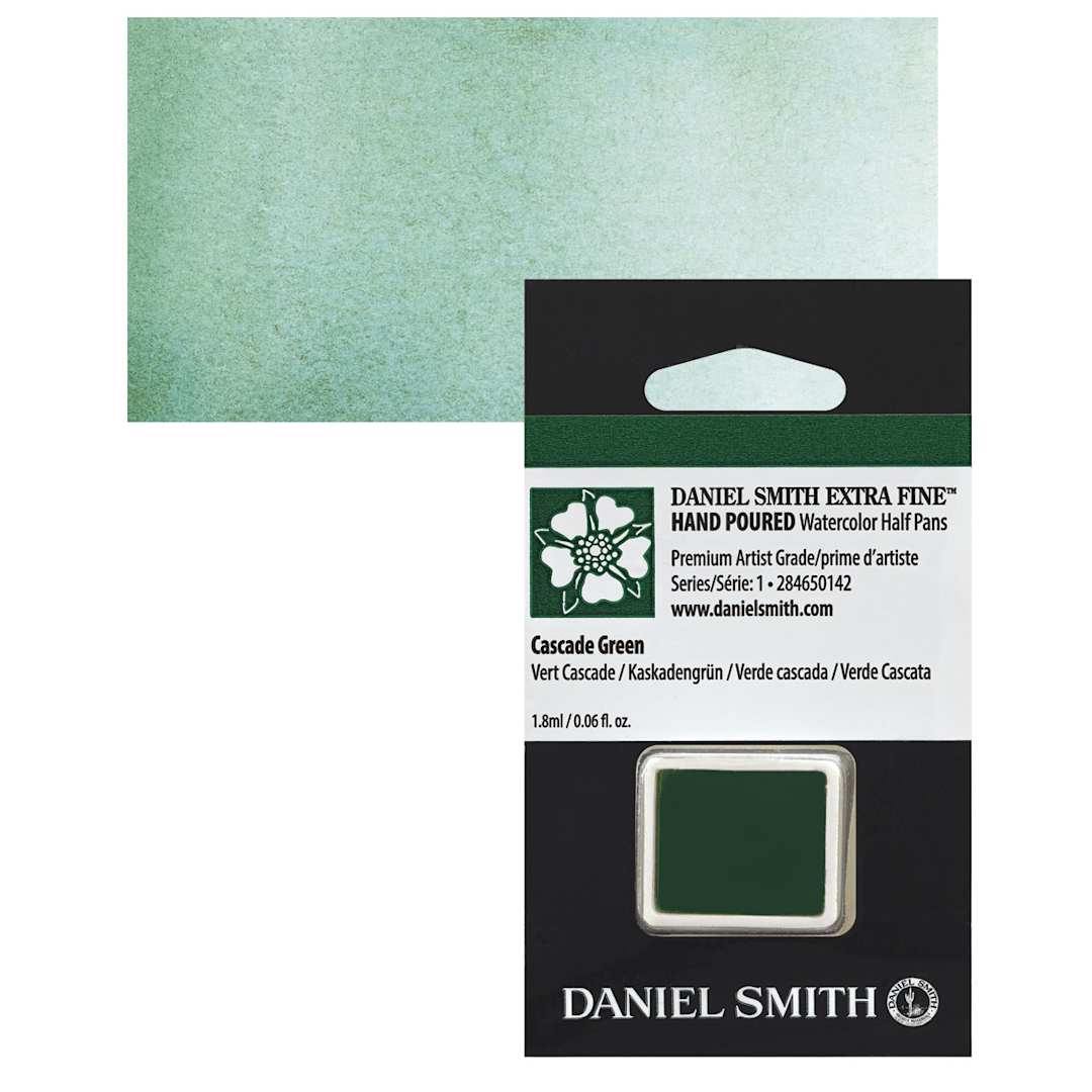 Open in modal - Daniel Smith Extra Fine Watercolor Half Pan - Cascade Green and swatch