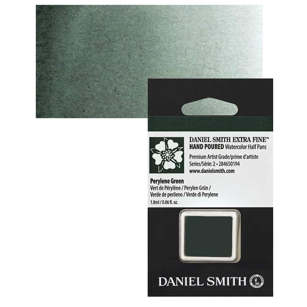 Open in modal - Daniel Smith Extra Fine Watercolor Half Pan - Perylene Green and swatch