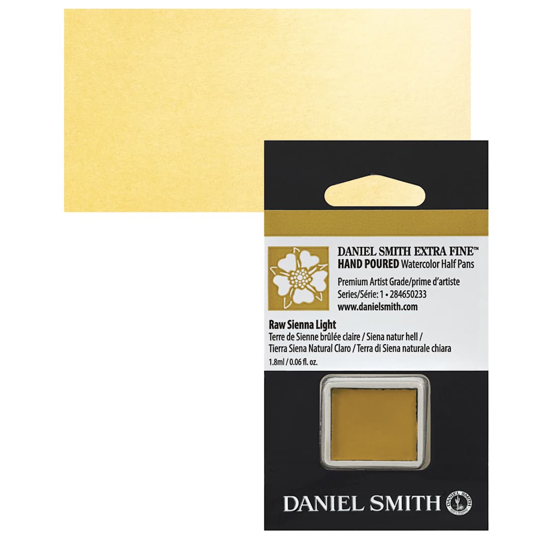 Open in modal - Daniel Smith Extra Fine Watercolor Half Pan - Raw Sienna Light and swatch