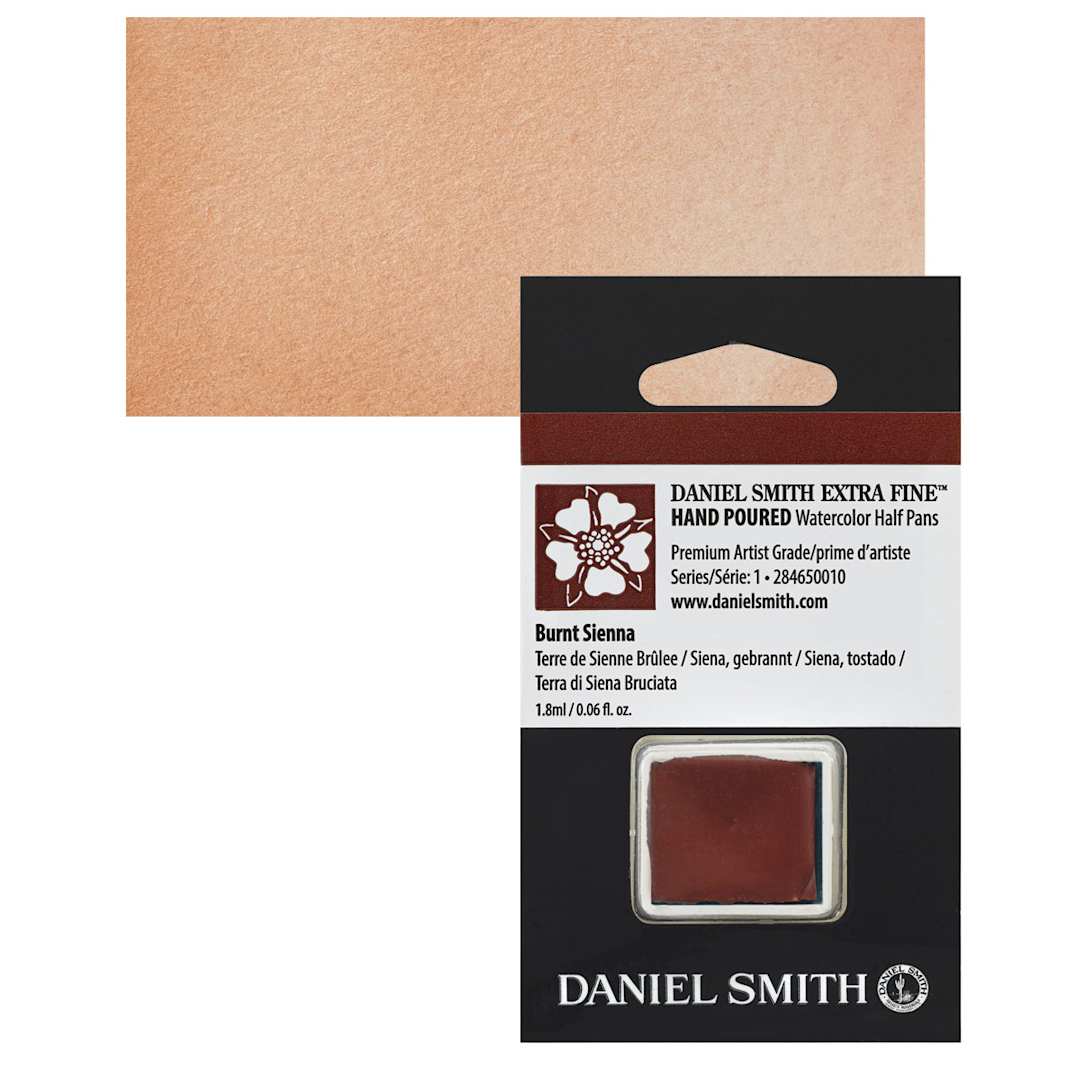 Open in modal - Daniel Smith Extra Fine Watercolor Half Pan - Burnt Sienna and swatch