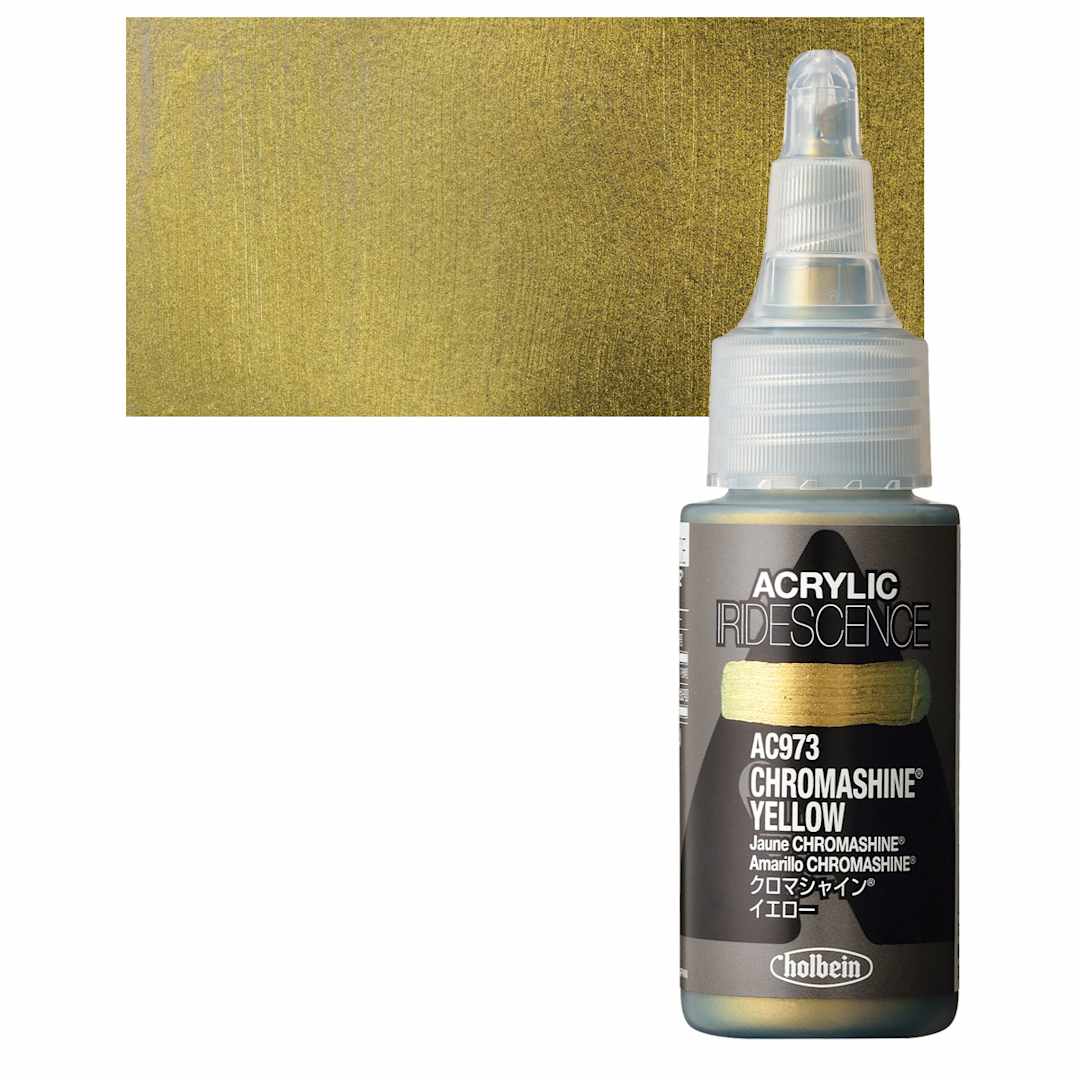 Open in modal - Holbein Iridescence Acrylic - Chromashine Yellow, 30 ml and swatch