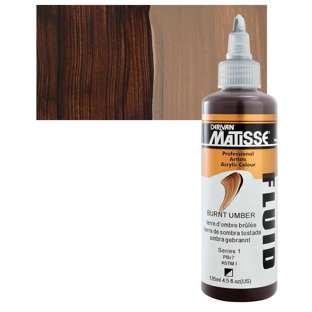 Open in modal - Matisse Fluid Acrylic - Burnt Umber, 135 ml bottle and swatch