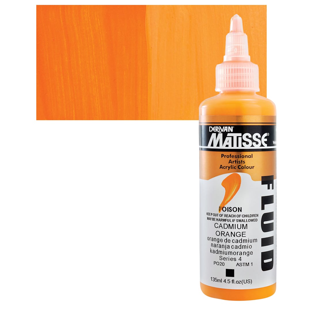 Open in modal - Matisse Fluid Acrylic - Cadmium Orange, 135 ml bottle and swatch