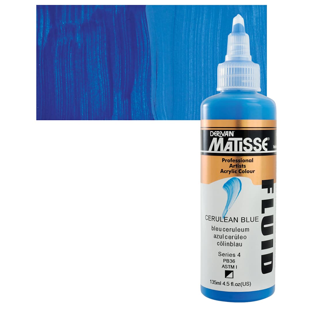 Open in modal - Matisse Fluid Acrylic - Cerulean Blue, 135 ml bottle and swatch