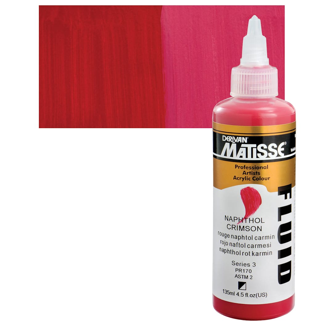 Open in modal - Matisse Fluid Acrylic - Naphthol Crimson, 135 ml bottle and swatch