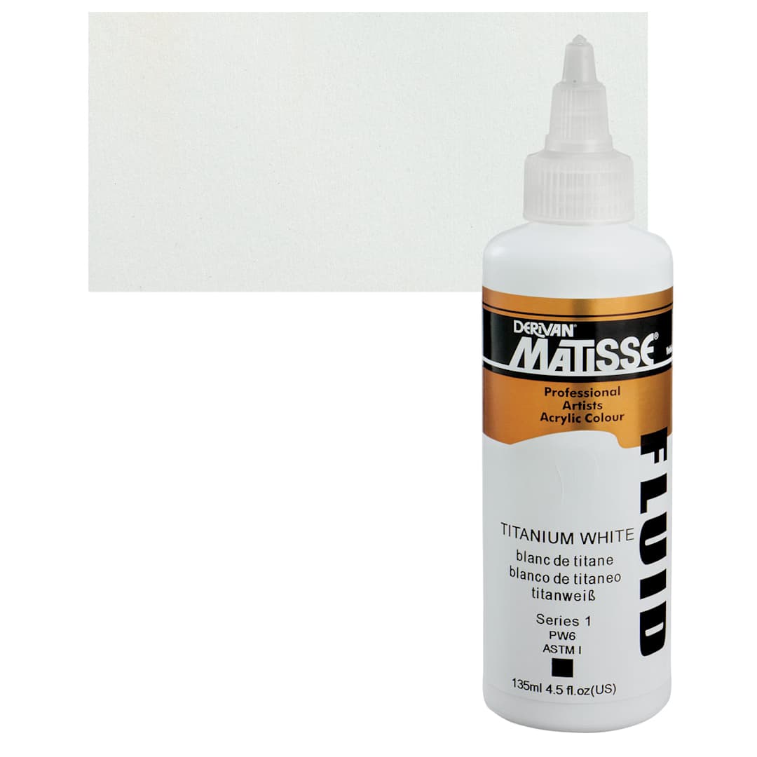 Open in modal - Matisse Fluid Acrylic - Titanium White, 135 ml bottle and swatch