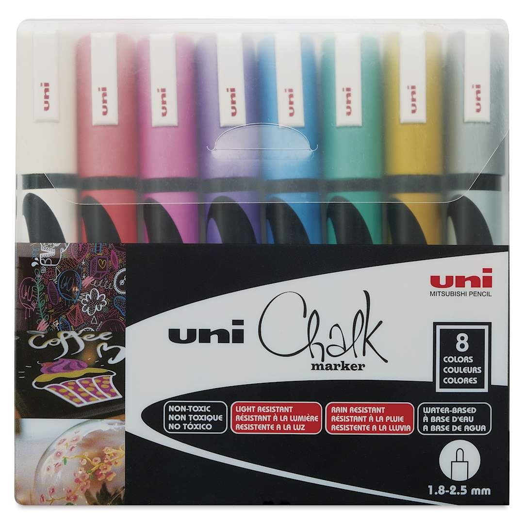 Open in modal - Uni Chalk Markers - Pkg of 8, Metallic, Medium front of packaging
