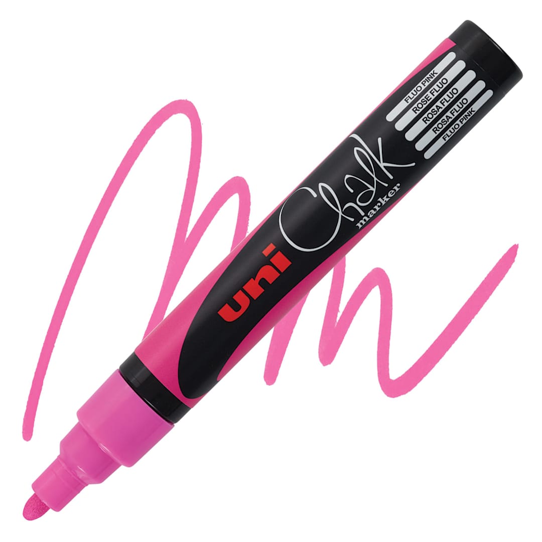 Open in modal - Uni Chalk Marker - Fluorescent Pink, 5 mm marker and swatch