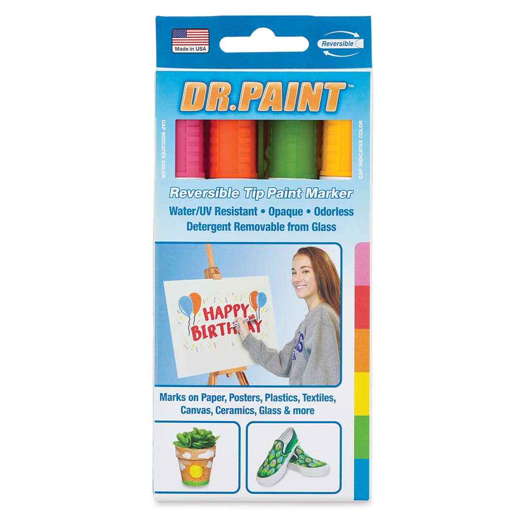 Open in modal - Reversible Tip Paint Marker Sets - Front of blister package of Set of 4 Bright Colors