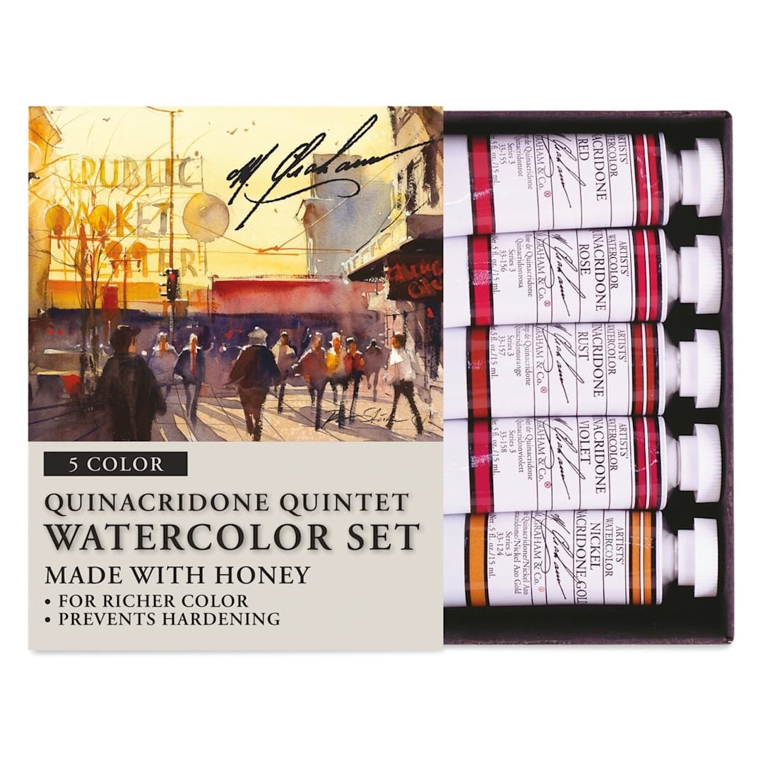 Open in modal - M. Graham Artists' Watercolor Set - Quinacridone, Set of 5 colors, 15 ml tubes (Tubes with packaging)