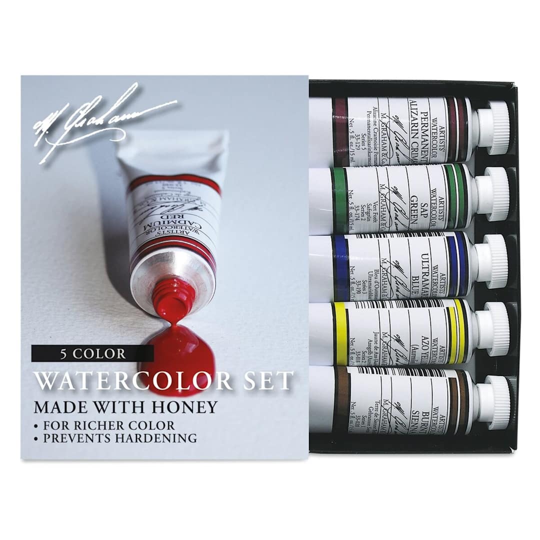 Open in modal - M. Graham Artists' Watercolor - Basic Set, Set of 5 Colors, 15 ml tubes (Tubes with packaging)