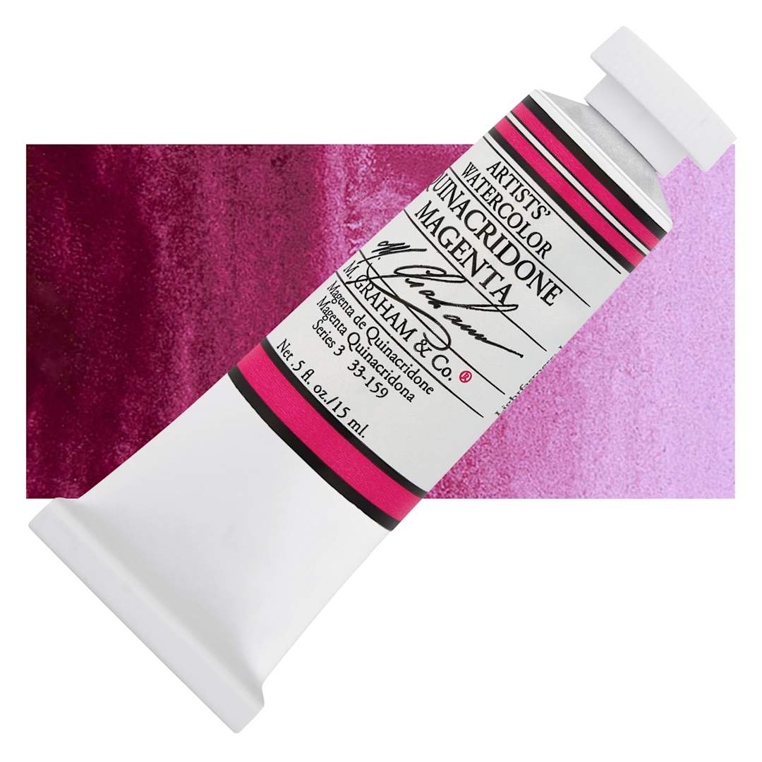 Open in modal - M. Graham Artists' Watercolor - Quinacridon Magenta, 15 ml Tube and swatch